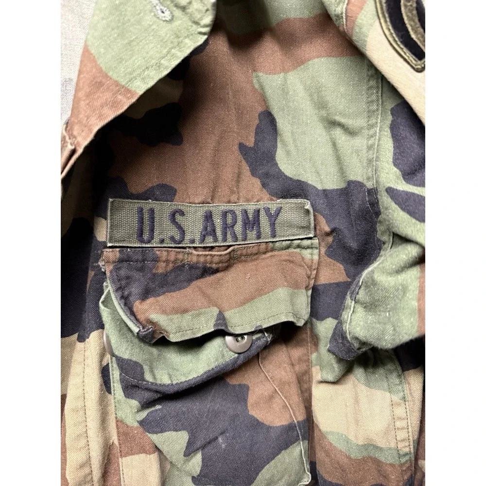 Vintage US Army Woodland‎ Camo Summer Combat Coat Jacket  Medium Long